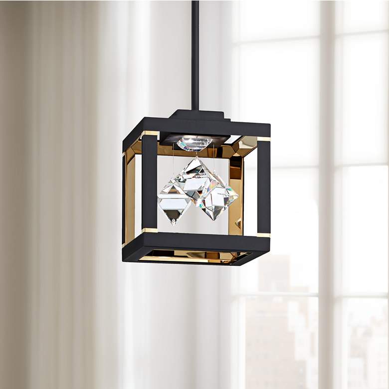 Image 1 Schonbek Fyra 8" Wide Black LED Mini Pendant