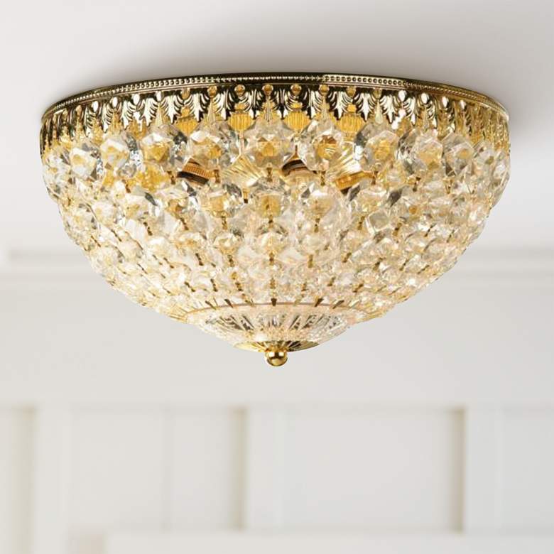 Image 1 Schonbek Gold 14" Wide Crystal Flushmount