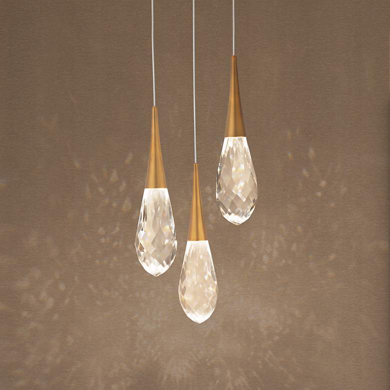 Image 1 Schonbek Hibiscus 11.8" Wide 3-Light Brass and Crystal Modern Pendant