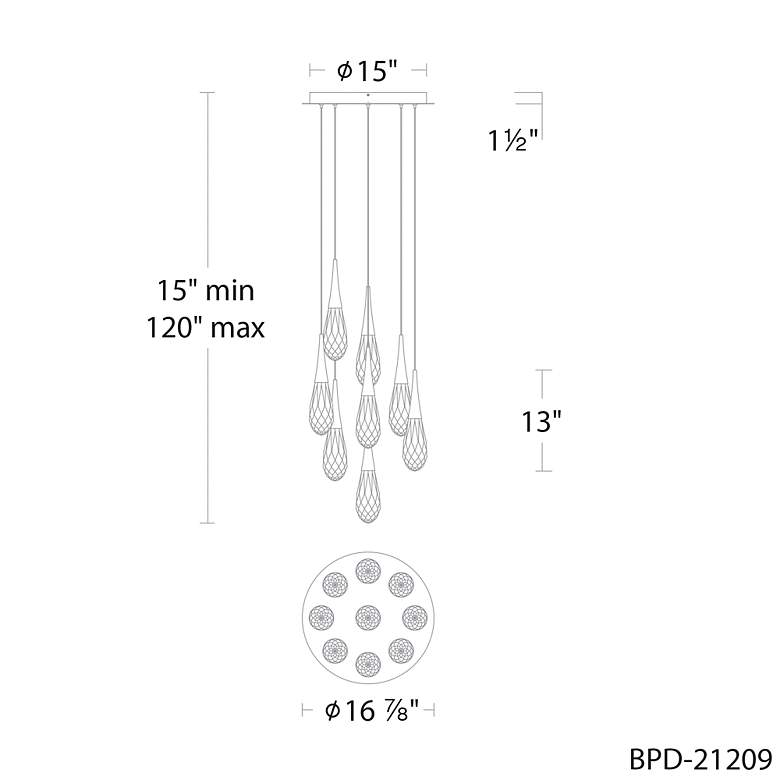 Image 2 Schonbek Hibiscus 17" Wide Aged Brass 9-Light LED Pendant more views