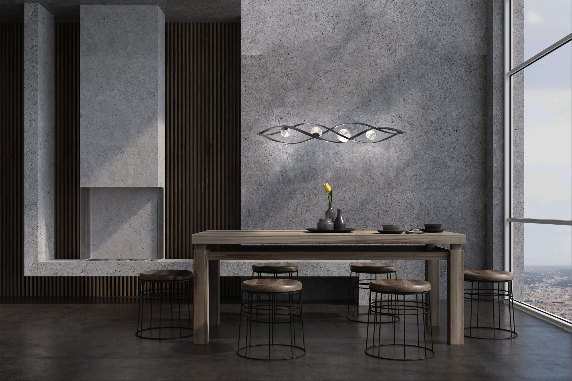 Schonbek Slipstream 56.3" 4-Light Modern LED Crystal Linear Pendant in scene