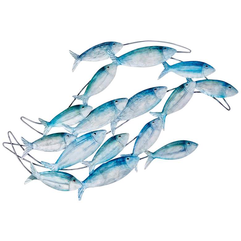 Image 1 School of Fish 26 inch Wide Blue Metal Wall Decor