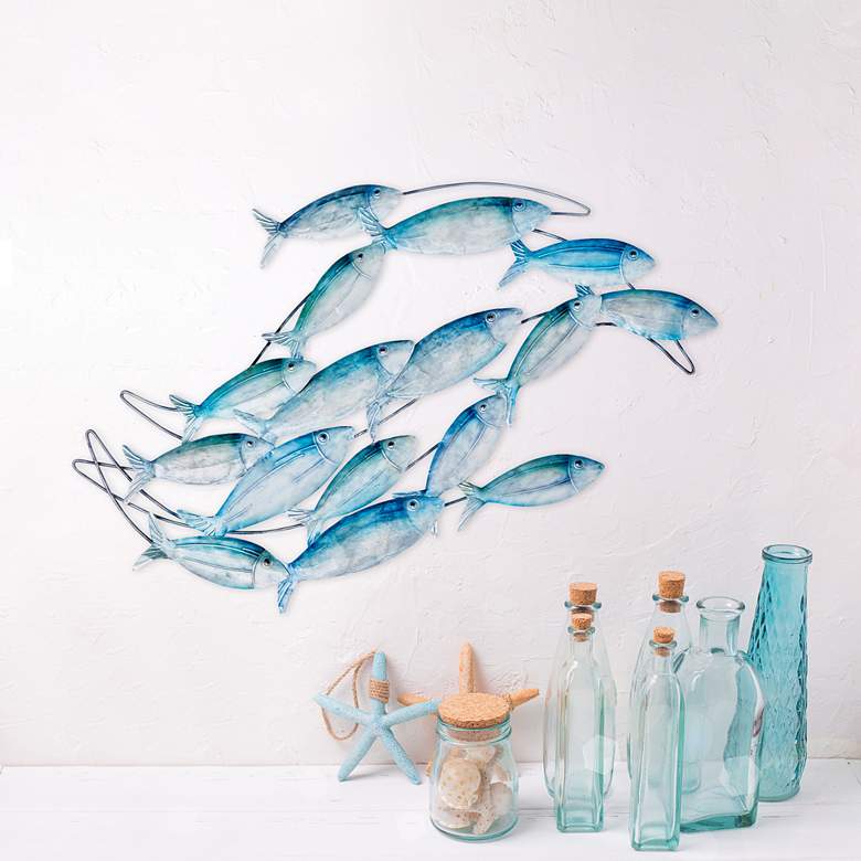 Image 5 School of Fish 26" Wide Blue Metal Wall Decor more views