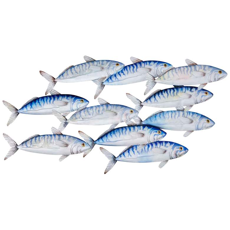 Image 2 School of Fish Stripes 32 inch Wide Blue Metal Wall Decor