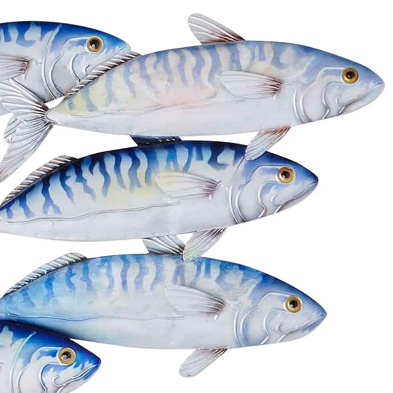 Image 3 School of Fish Stripes 32 inch Wide Blue Metal Wall Decor more views