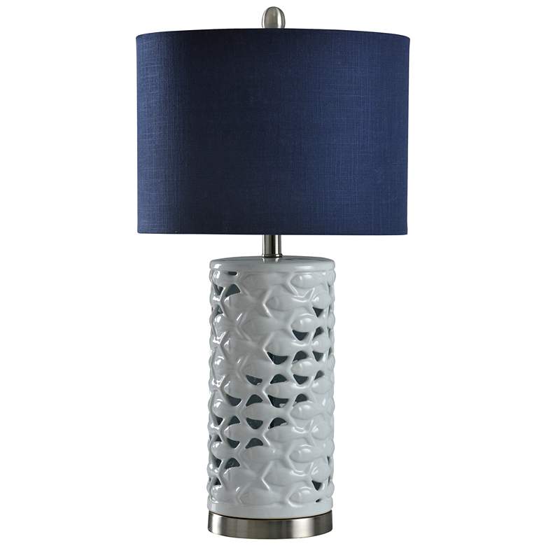 Image 2 School of Fish White Ceramic Cylinder Table Lamp