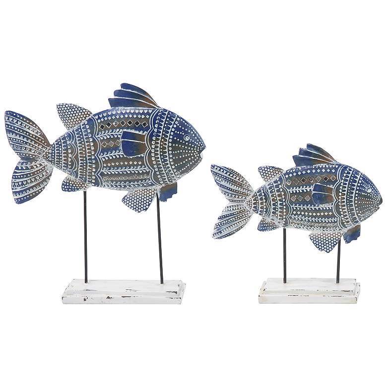 Image 2 Schooled Blue Metal Fish Statues Set of 2