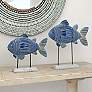 Schooled Blue Metal Fish Statues Set of 2