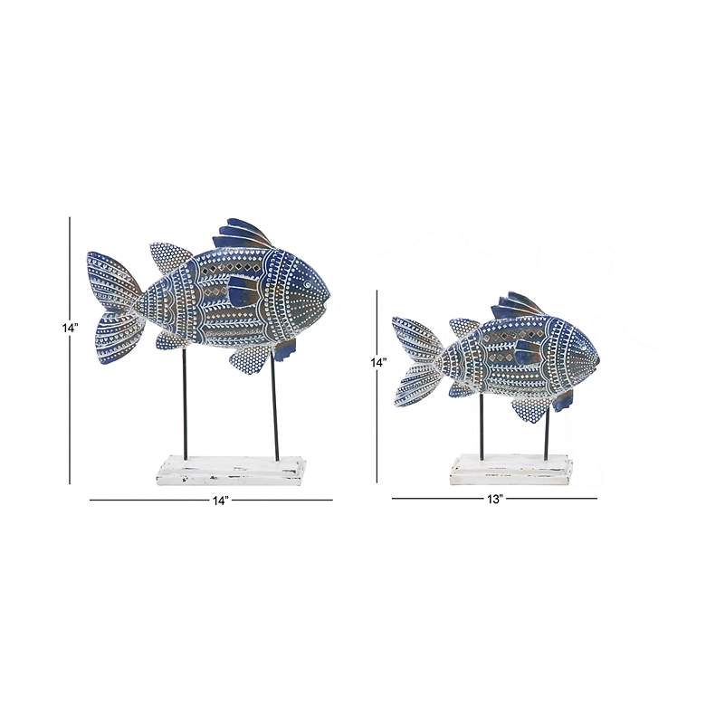 Image 6 Schooled Blue Metal Fish Statues Set of 2 more views