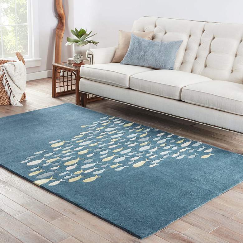 Image 1 Schooled COR01 5'x8' Blue and Gray Animal Wool Area Rug