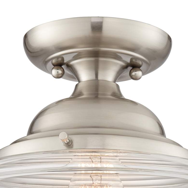 Schoolhouse 13&quot; Wide Brushed Nickel and Glass Ceiling Light more views