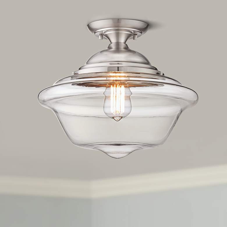 Image 1 Schoolhouse 13 inch Wide Brushed Nickel LED Ceiling Light