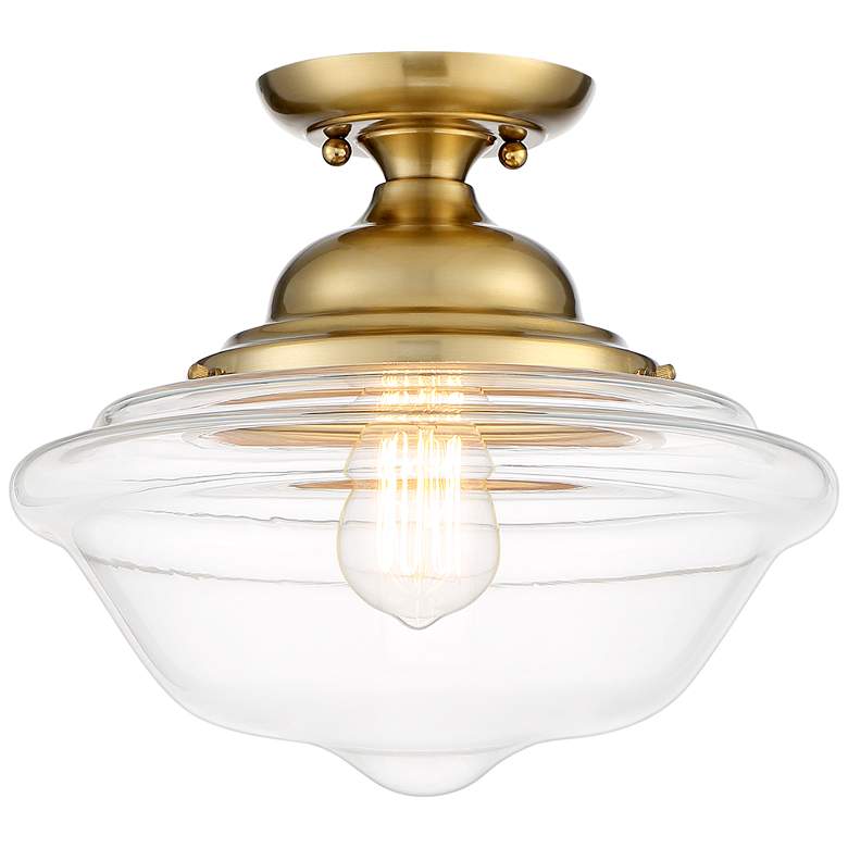 Schoolhouse 13&quot; Wide Gold Metal Clear Glass Ceiling Light more views