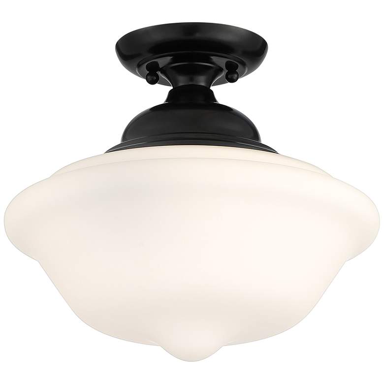 Schoolhouse 13&quot;W Gloss Black and White Glass Ceiling Light