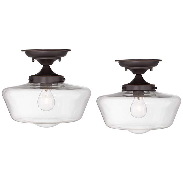 Image 1 Schoolhouse Floating 12" Bronze Clear Glass Ceiling Lights Set of 2