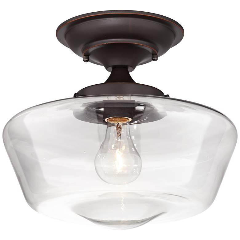 Image 3 Schoolhouse Floating 12 inch Bronze Clear Glass Ceiling Lights Set of 2 more views