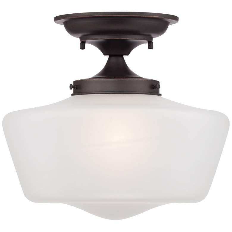 Image 3 Schoolhouse Floating 12 inch Wide Bronze and White Ceiling Lights Set of 2 more views