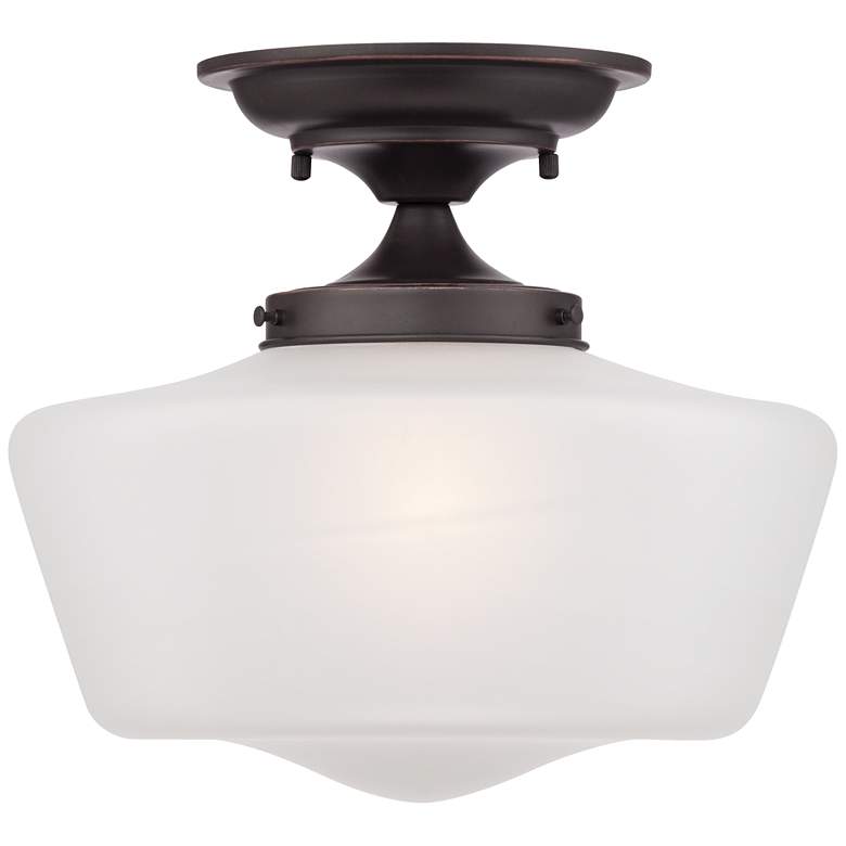 Image 3 Schoolhouse Floating 12" Wide Bronze and White Ceiling Lights Set of 2 more views