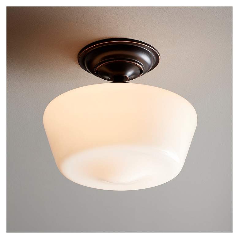 Image 5 Schoolhouse Floating 12" Wide Bronze and White Ceiling Lights Set of 2 more views