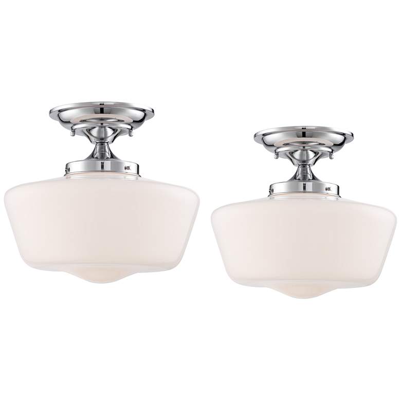 Image 1 Schoolhouse Floating 12 inch Wide Chrome and Glass Ceiling Lights Set of 2