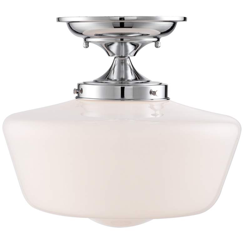 Image 3 Schoolhouse Floating 12 inch Wide Chrome and Glass Ceiling Lights Set of 2 more views