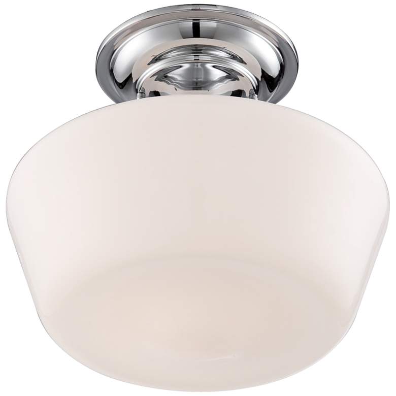 Image 4 Schoolhouse Floating 12 inch Wide Chrome and Glass Ceiling Lights Set of 2 more views