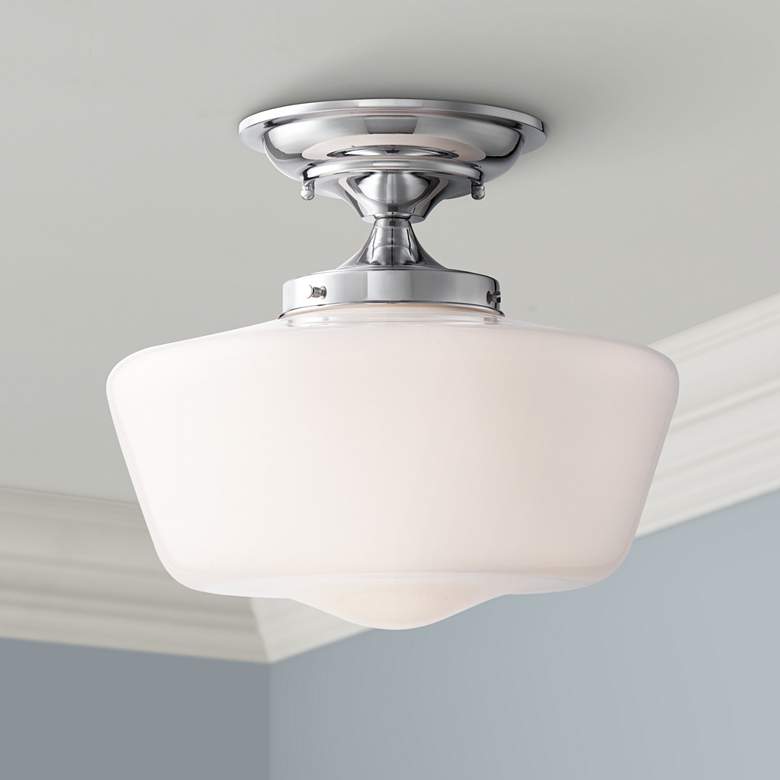 Image 5 Schoolhouse Floating 12 inch Wide Chrome and Glass Ceiling Lights Set of 2 more views