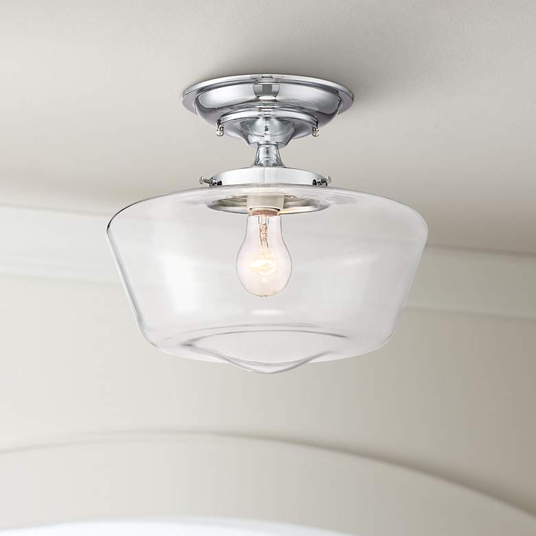 Image 1 Schoolhouse Floating 12 inchW Chrome Clear Glass Ceiling Light