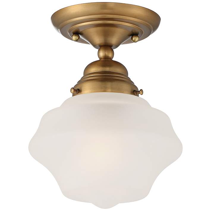 Schoolhouse Floating 7 Wide Brass and Frosted Glass Ceiling Light