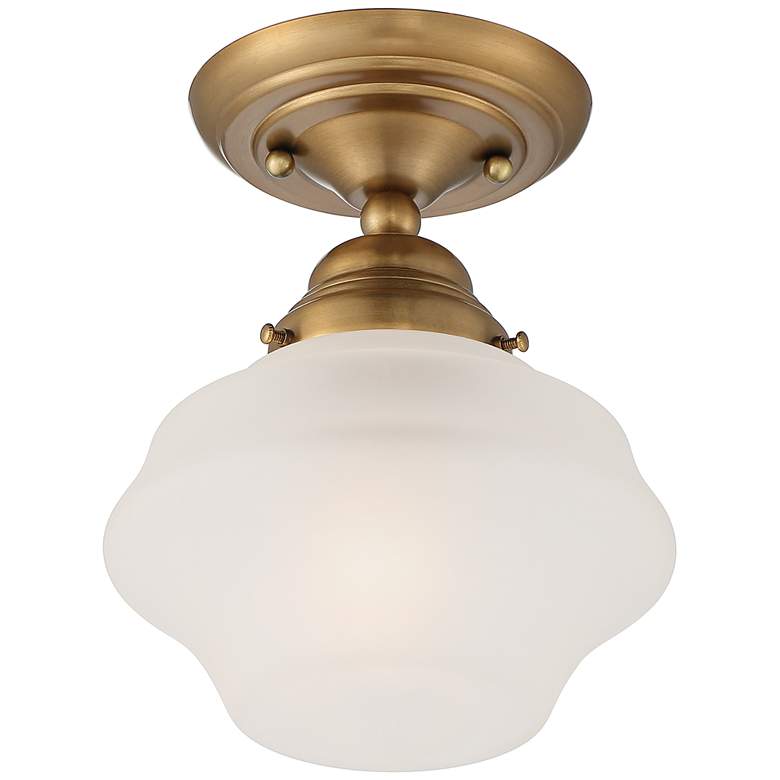 Image 5 Schoolhouse Floating 7 inch Wide Brass and Frosted Glass Ceiling Light more views
