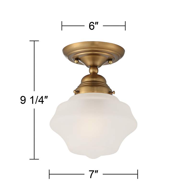 Schoolhouse Floating 7&quot; Wide Brass and Frosted Glass Ceiling Light more views