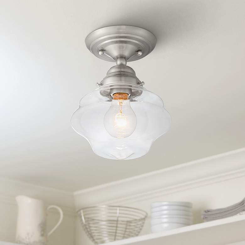 Schoolhouse Floating 7&quot;W Brushed Nickel and Clear Glass Ceiling Light