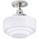 Schoolhouse Flush Mount Light - Polished Nickel with Stepped Glass