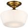 Schoolhouse Soft Gold 12" Wide White Glass Ceiling Light Fixture