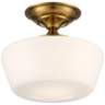 Schoolhouse Soft Gold 12" Wide White Glass Ceiling Light Fixture