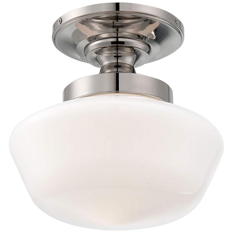 Image 1 Schoolhouse Style 12" Wide Polished Nickel Ceiling Light