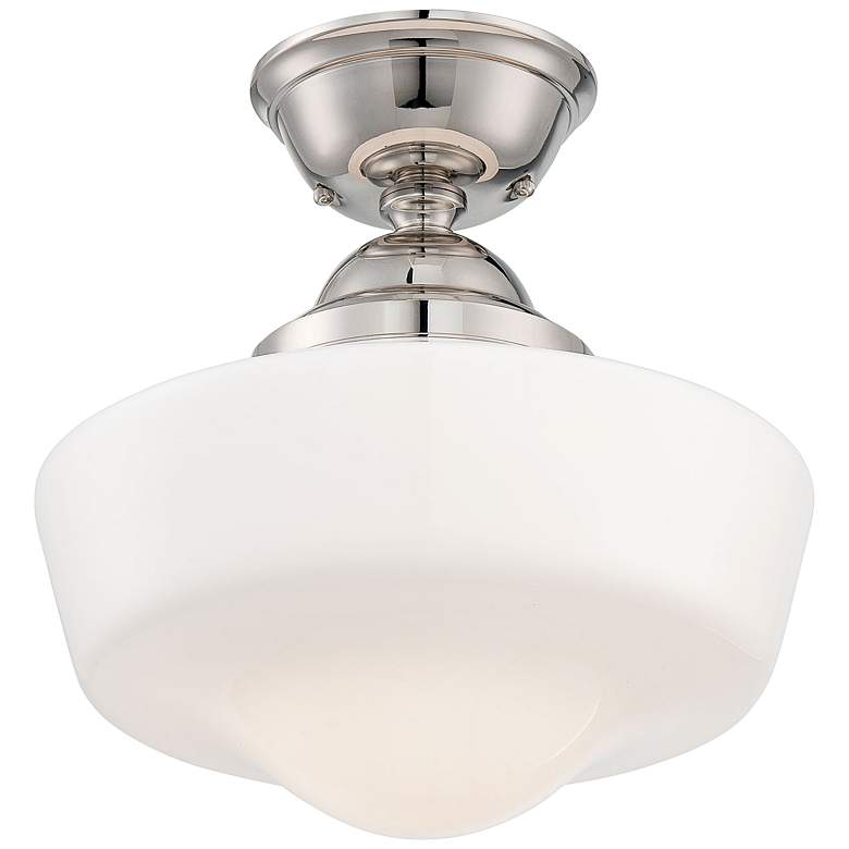 Image 1 Schoolhouse Style 13 3/4" Wide Polished Nickel Ceiling Light