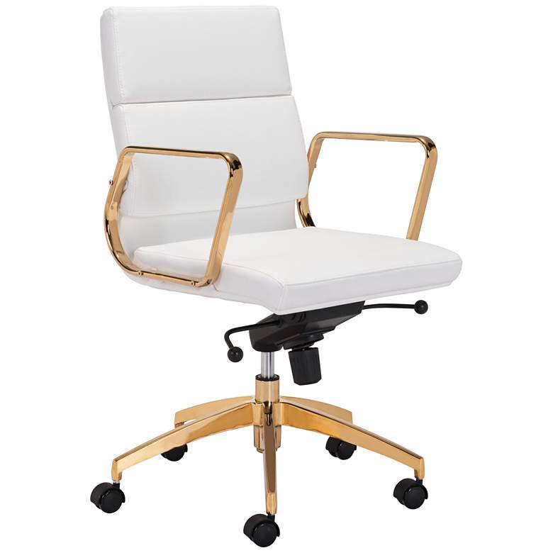 Image 1 Scientist White and Gold Low Back Adjustable Office Chair