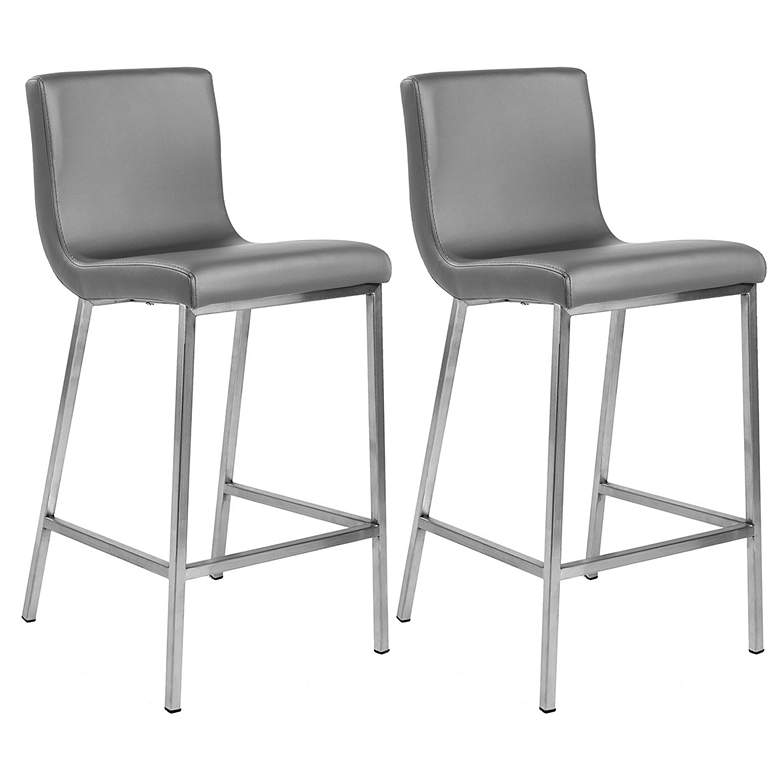 Image 1 Scott Counter Stool in Gray and Brushed Stainless Steel - Set of 2