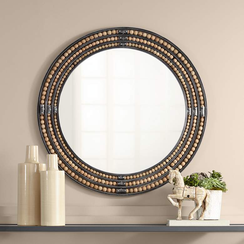 Image 1 Scott Distressed Black 34 inch Round Sphere Wall Mirror