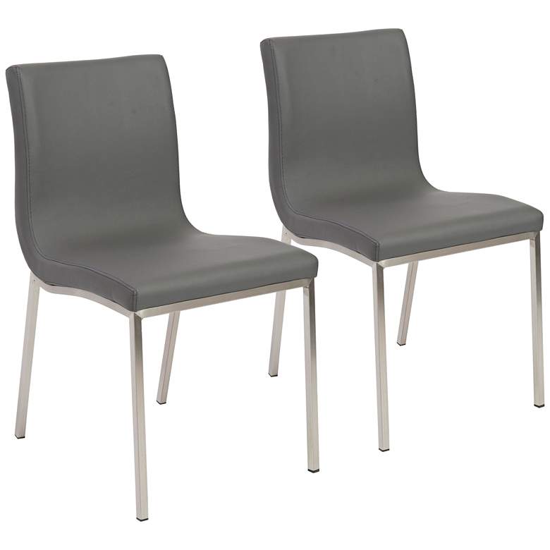 Image 1 Scott Steel and Gray Leatherette Dining Chair Set of 2