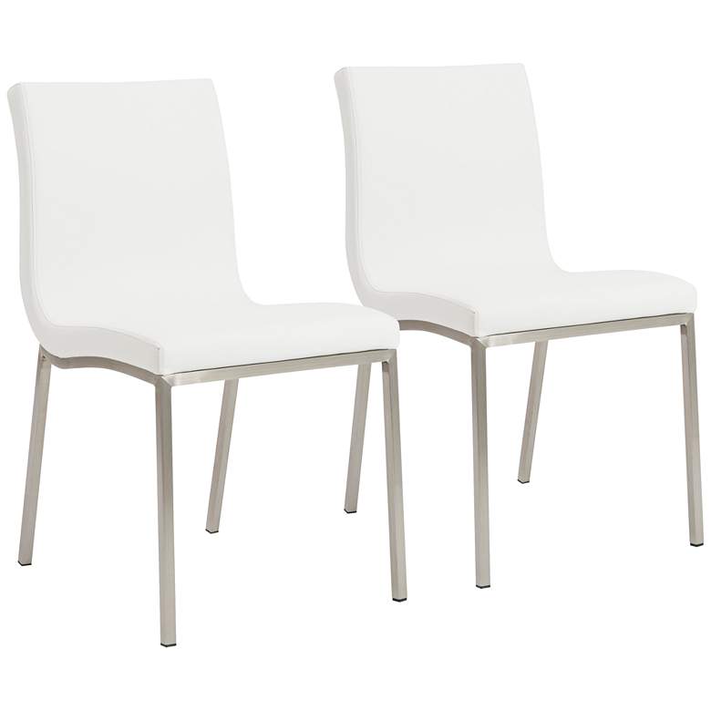 Image 1 Scott Steel and White Leatherette Dining Chair Set of 2