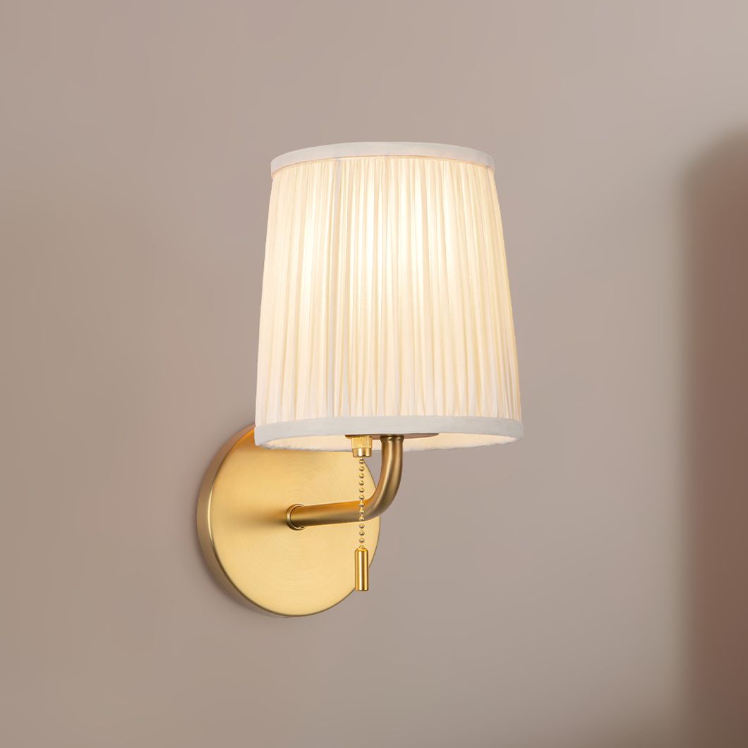 Scout 10-in Brushed Gold Wall/Vanity Light with Pleated White Linen Shade
