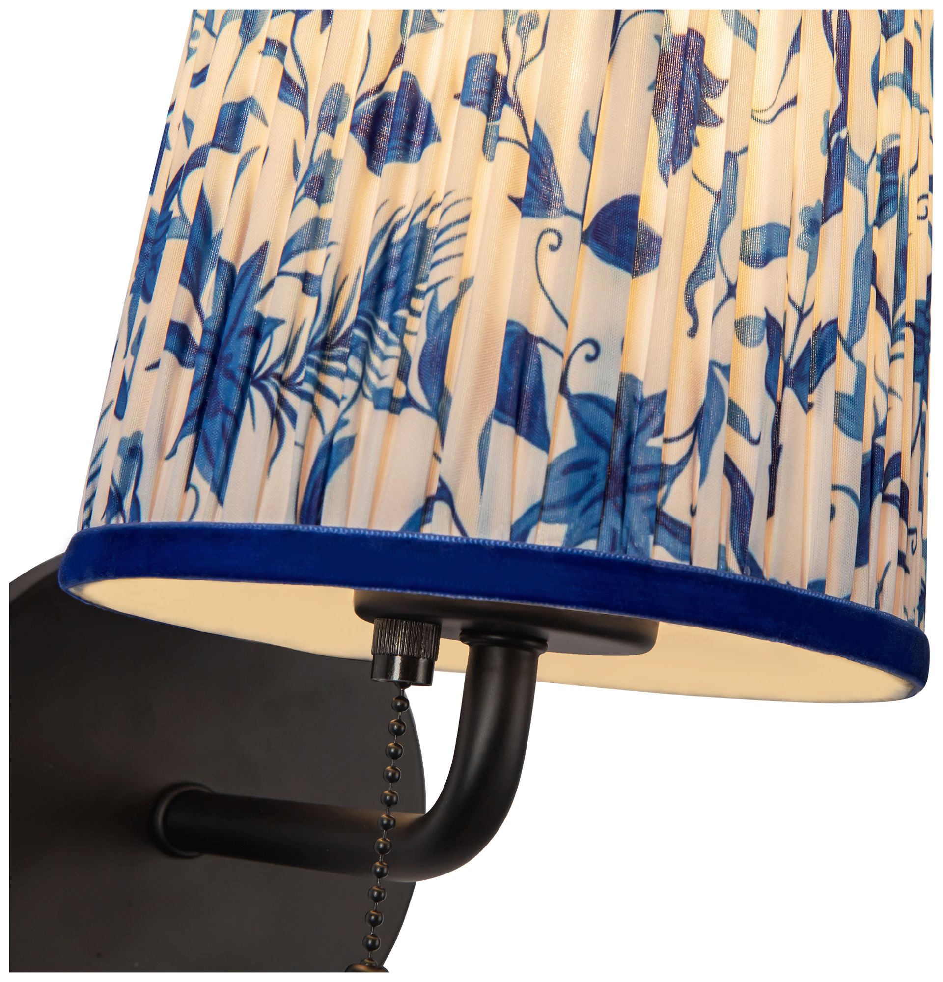 Image 5 Scout 10-in Matte Black Wall/Vanity Light w/ Patterned Pleated Blue Linen more views
