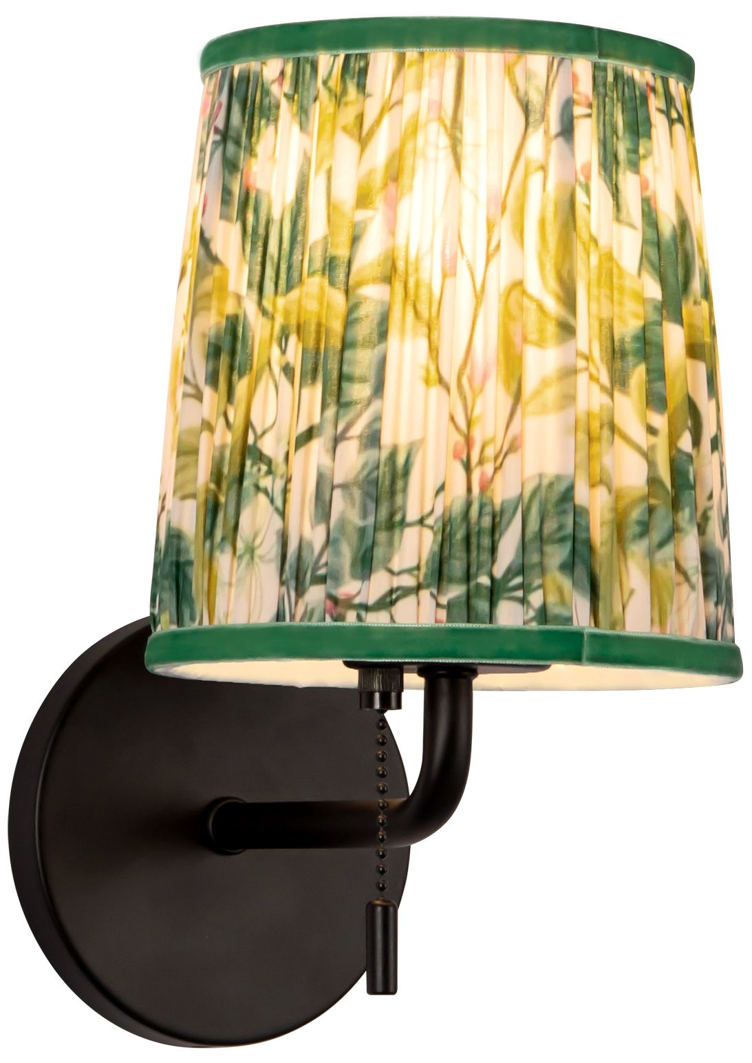 Scout 10-in Matte Black Wall/Vanity Light w/ Patterned Pleated Green Linen