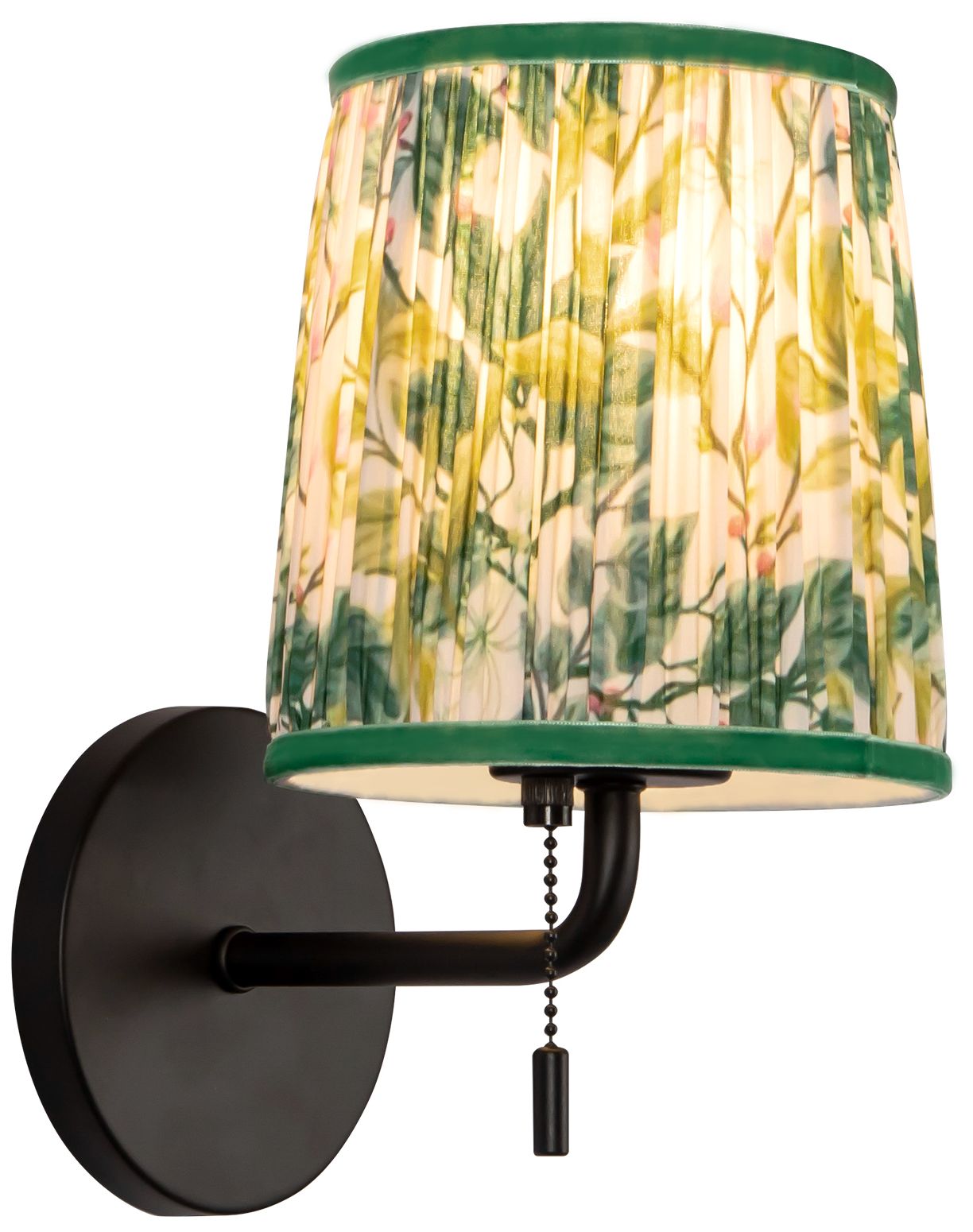 Image 3 Scout 10-in Matte Black Wall/Vanity Light w/ Patterned Pleated Green Linen more views