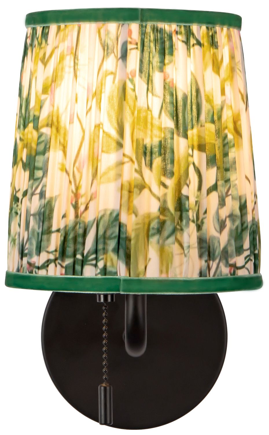 Image 4 Scout 10-in Matte Black Wall/Vanity Light w/ Patterned Pleated Green Linen more views