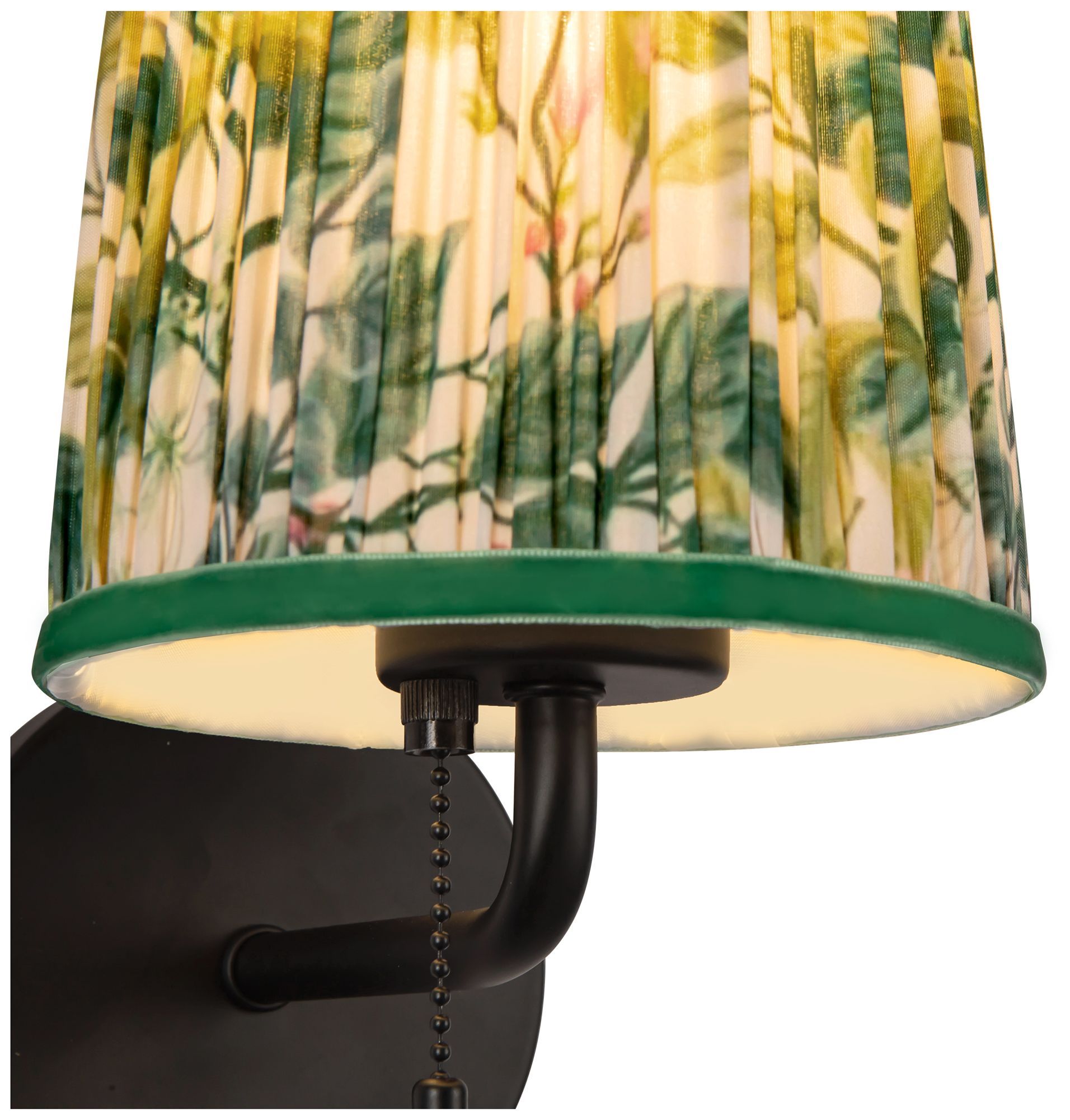 Image 5 Scout 10-in Matte Black Wall/Vanity Light w/ Patterned Pleated Green Linen more views