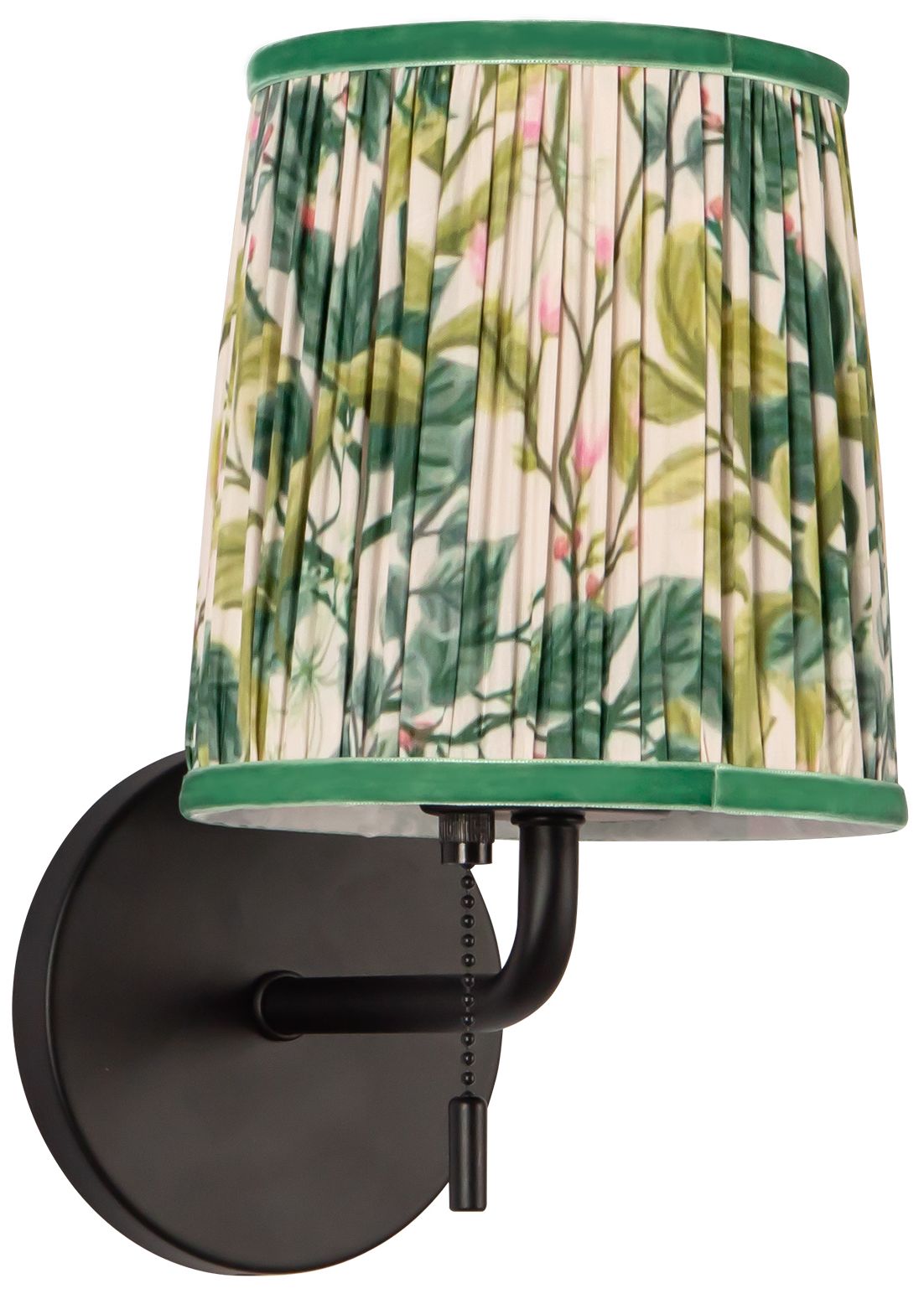 Image 6 Scout 10-in Matte Black Wall/Vanity Light w/ Patterned Pleated Green Linen more views