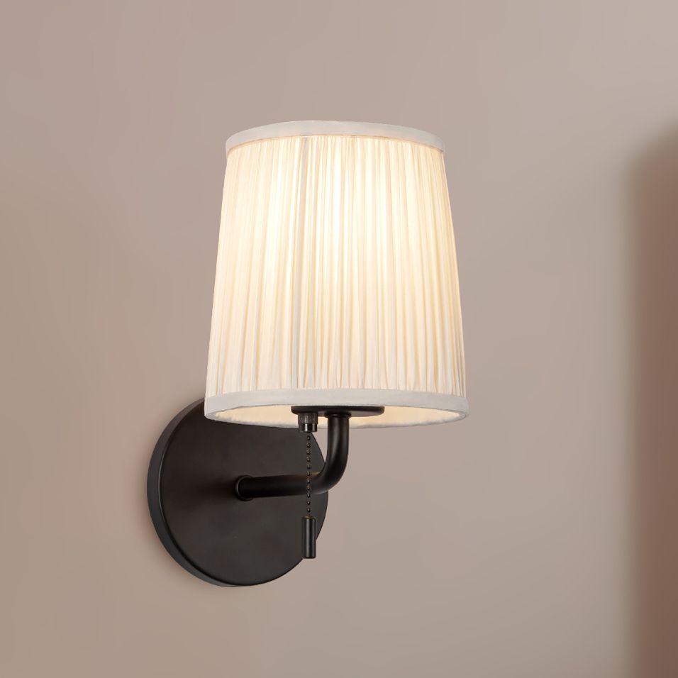 Scout 10-in Matte Black Wall/Vanity Light with Pleated White Linen Shade
